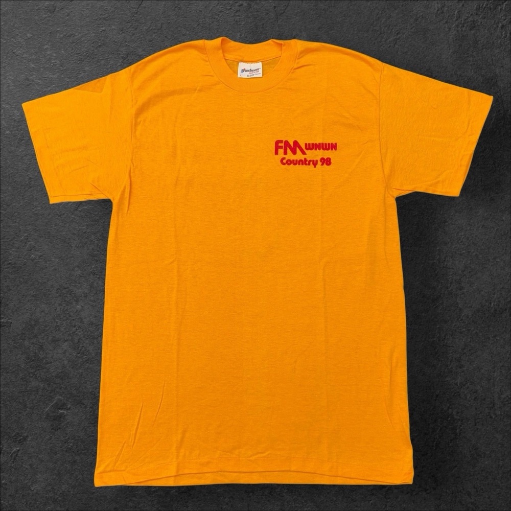 Vintage Stedman WNWN FM Country 98 Radio Promo T-Shirt L Yellow Single Stitch‎
